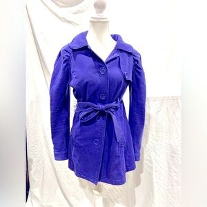 Y2K Women’s Large Soft Cotton Trench Coat Purple Belted Jacket puffy sleeve Sexy